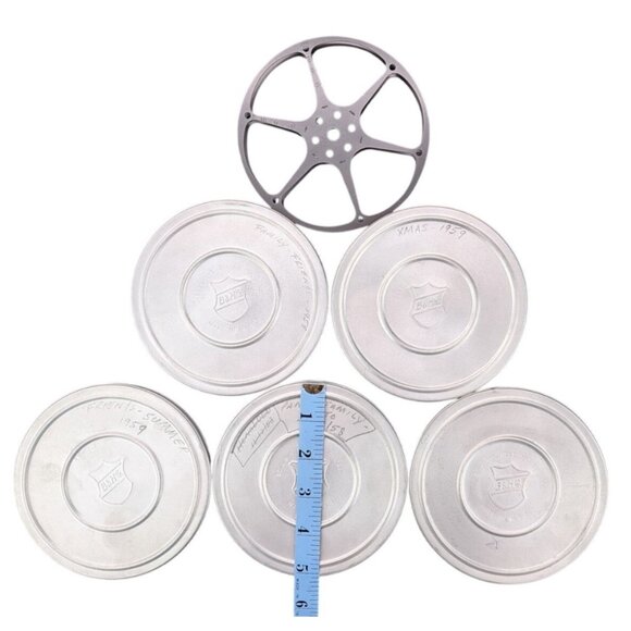 Vintage Bell & Howell 8mm Film Canisters Set Of 5 With 1 Reel 1950s 5 Inch Metal - Picture 12 of 12
